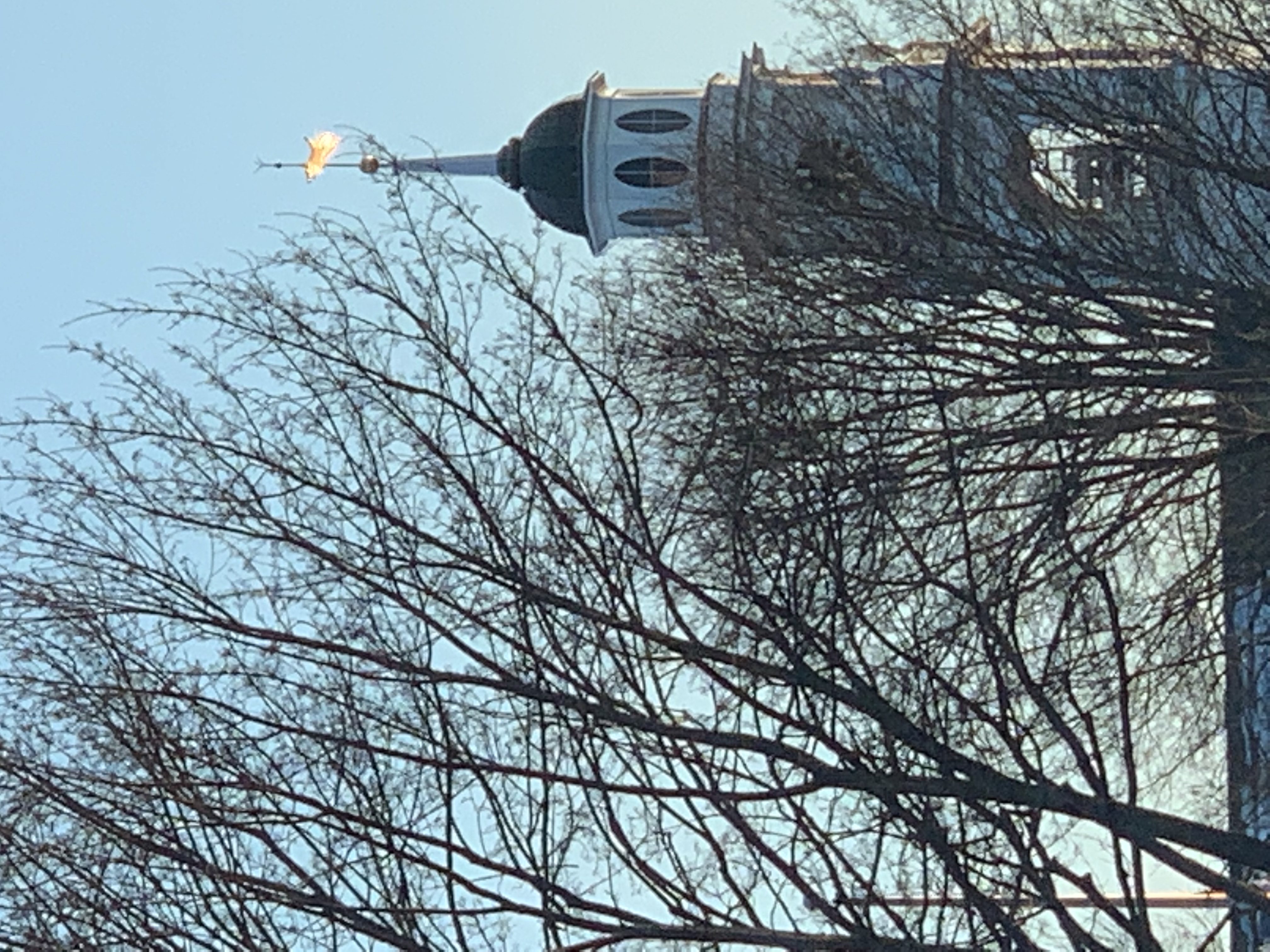 Side church view of steeple