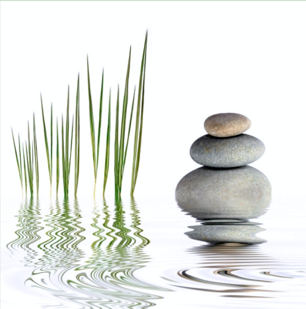 bamboo and some smooth stones on a reflection