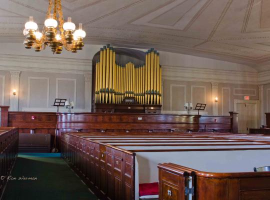 Hook and Hastings organ and pews in sanctuary