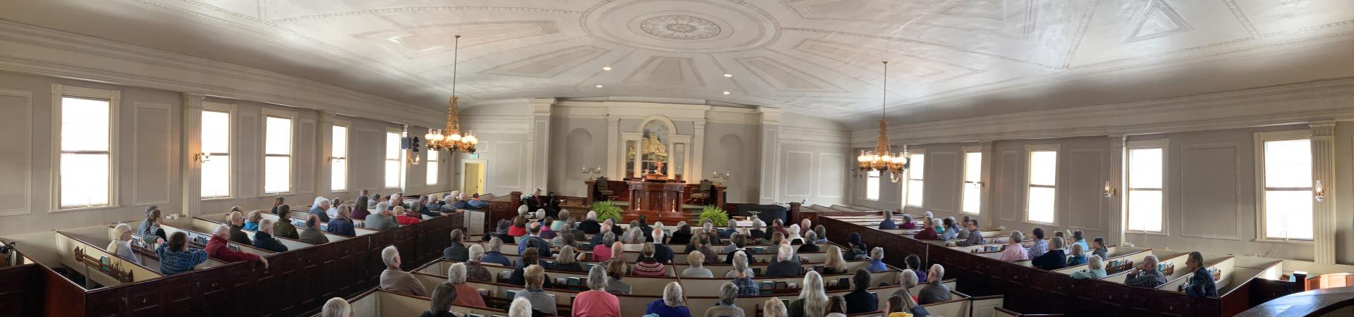 Panoramic view at a Sunday Church service